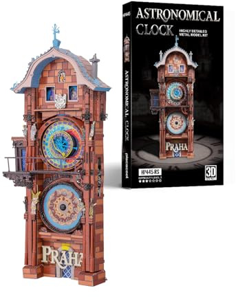 Piececool Metal 3D Puzzle The Prague Astronomical Clock, Model Kits for Adults to Build, 304 Stainless Steel, Assembly is required, No adhesive required, Difficulty level 3