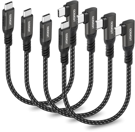 aceyoon USB C to USB C Cable Short 20CM, 4Pack 240W Fast Charging USB C Charger Cord, Nylon Braided 90 Degree Type C Cable for iPhone 17/16/15, for Samsung Galaxy S25/S24, for iPad Pro