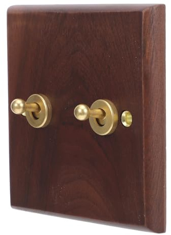 VILLFUL Vintage Kippschalter mit Retro Wandschalterplatte aus Massivem Walnussholz 86 Typ Doppelte Steuerung Einfache Installation für Büro und Zuhause