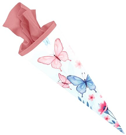 itenga Schultüte 70cm rund Mädchen - mit Filzverschluss | Zuckertüte Einschulung | sehr stabile Karton Schultüte | große Motivauswahl (Schmetterling Elara)