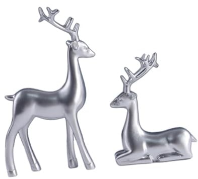Truosbis Rentier Statue, Hirsch Statue, Kunstharz, Kreative Wohnkultur, Hirschfigur, Elch Skulptur für Schrank, Büro, Bücherregal, Schreibtisch Dekor, Silber