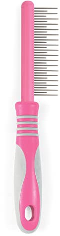 Ancol Ergo Cat Moulting Comb - Pink Grooming Tool for Long Haired Cats - Detangles Removes Loose Hair and Detects Fleas - Easy To Use Pet Care Accessory