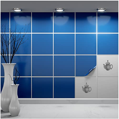 FoLIESEN - Fliesenaufkleber 15x15 cm | selbstklebende Fliesen-Folie für Bad & Küche | entfernbare Klebe-Folie für Wandfliesen Küchenrückwand & Bordüren | 20 Klebefliesen, .:Enzianblau glänzend