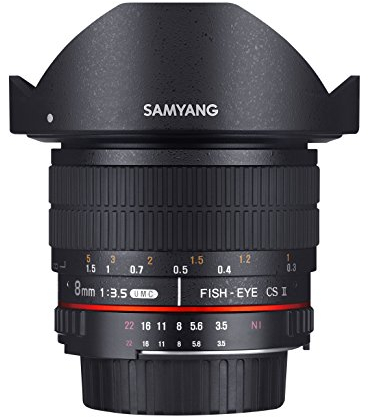 Samyang F1121904101 - Objetivo fotográfico DSLR para Pentax (Distancia Focal Fija 8mm, Apertura f/3.5-22 UMC, Ojo de Pez, CSII), Negro