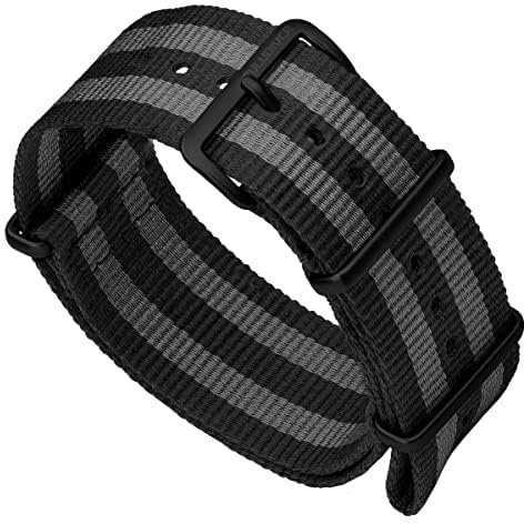 ZULUDIVER Classic Bond Nylon-Herrenuhrarmband, schwarze Schließe, 24 mm