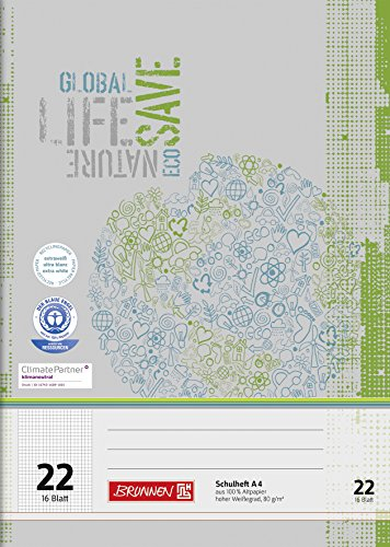 BRUNNEN Schulheft Recycling | A4, Lineatur 22, 16 Blatt, grün/grau
