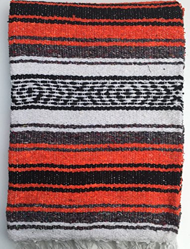 DistinctLook Mexikanische Falsa-Decke/Überwurf/Teppich, 6 Farben, handgewebt, recyceltes Garn, Yoga, Meditation, Camping, Picknick, Festival (Orange)