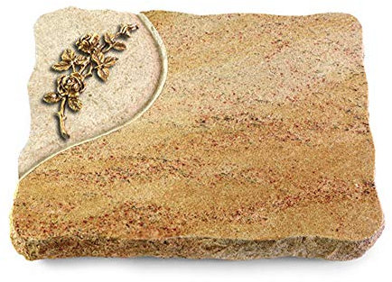 Wilhelmy Grabmale Grabplatte, Grabstein, Grabkissen, Urnengrabstein, Liegegrabstein Modell Folio 40 x 30 x 5 cm Kashmir-Granit, poliert inkl. Gravur (Bronze-Ornament Rose 5)