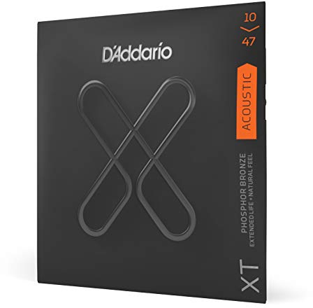 Cuerdas D'Addario para guitarra acústica, XT Phosphor Bronze Coated, XTAPB1047, calibre extra ligero 10-47, juego de 6 cuerdas, paquete de 1