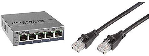 Netgear GS105E-200PES Smart Switch Ethernet Web Manageable 5 Ports Gigabit | Protection à Vie ProSafe & Amazon Basics Câble réseau Ethernet RJ45 catégorie 6-1,5 m - 5 câbles