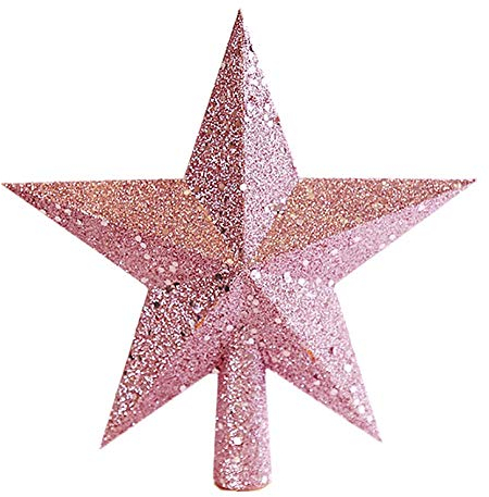 Molinter Punta per Albero di Natale, Stella con Paillette, Decorazione Natalizia (19,5 cm, Rosa)