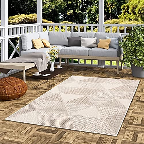 In & Outdoor Flachgewebe Sisaloptik Natur, Terrasse und Balkon Teppich Campus Rauten Bunt in 5 Größen