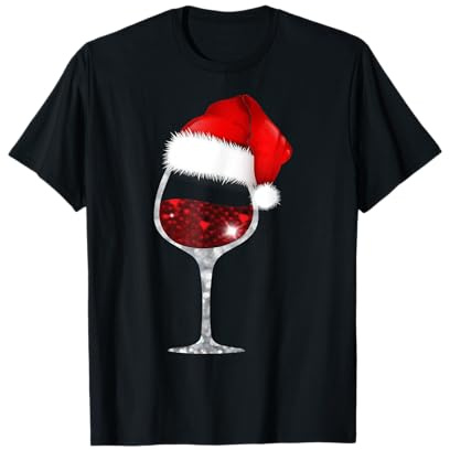 Verre à vin de Noël avec chapeau de Père Noël T-Shirt