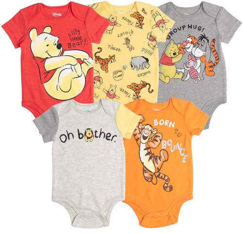 Disney Baby Boys 5 Pack Short Sleeve Bodysuit Winnie/Tigger/Eyeore/Piglet 24 Months