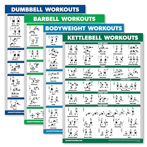 Palace Learning Hanteltraining, Langhantel-Workout, Bodyweight Workout, Kettlebell, 4 Stück, 45,7 x 61 cm, laminiert