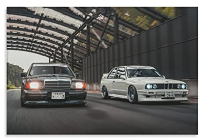 ASDSA Auto-Poster Mercedes 190E-16 oder BMW E30 M3 auf Leinwand, Kunstdruck, modernes Familien-Schlafzimmer, 60 x 90 cm