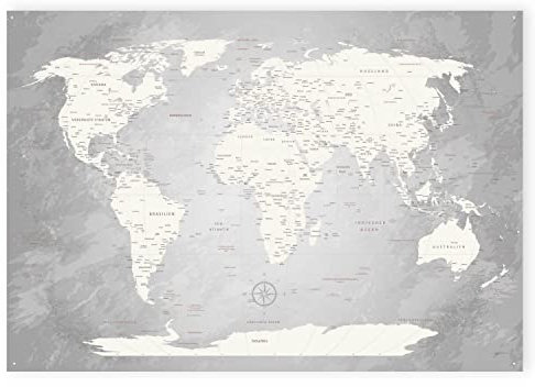 LANA KK - Weltkarte Champagner – magnetische Weltkarte Pinnwand als Blechschild XXL -Poster, Magnettafel als Geschenk Wandkunst Dekor für Zuhause, Büro und Café in 120x80 cm