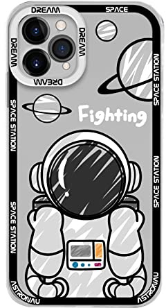 Yonds Queen Schutzhülle für iPhone 11 Pro, niedliche, transparente Schutzhülle, coole Cartoon-Astronauten, Weltraumplaneten, Mond-Design, stilvoll, weich, Schutzhülle (iPhone 11 Pro, Dream Black)
