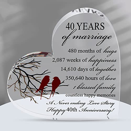 40th ruby Wedding Anniversary Keepsake for Couple - Him Her - Unique Acrylic Heart-Shaped Keepsake - Cute Wedding Presents for Men, Women 13/13/1.5