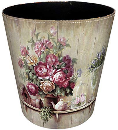 Scakbyer Papierkorb, 10L PU Leder Mülleimer, Retro Dekorative Abfallkorb, Kapazität kleine Abfallpapierkorb, Wasserdichte Mülleimer für Wohnzimmer, Schlafzimmer, Büro und Küche - Blume - 5