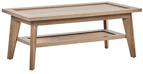 Beliani Couchtisch Heller Holzfarbton mit Ablage Rattan rechteckig 100 x 50 cm Simla