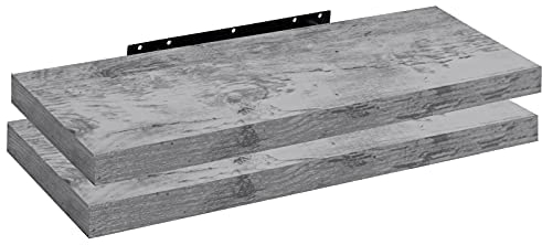 WOLTU 2X Wandregal Wandboard Bücherregal Regale für Deko Wandablagen aus MDF Holz, 2er Set Hängeregal Grau Eiche, 80x22,9x3,8cm RG9318grei-2