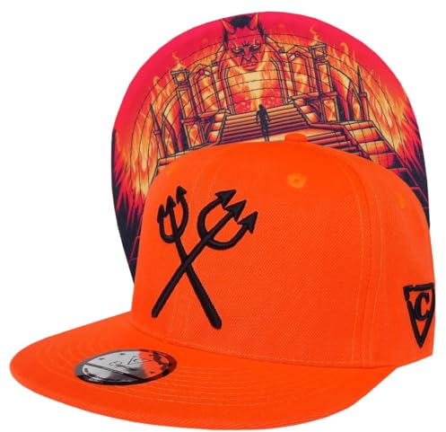 Capiche [99+ Designs] Orange Baseballkappe, Devils Gate, Kappe Snapback Herren, Cap Mit Muster, Snapback Cap S/M, Hellboy, Fireball, Kappe mit Teufelshörnern, Teufelsdreizack, Neonorange Hut, Böse