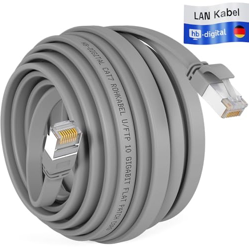 HB-DIGITAL Cavo patch LAN RJ45 con cavo patch CAT 7 U/FTP piatto – 10 Gigabit Ethernet in rame professionale PiMF per pannello patch switch PC router – grigio