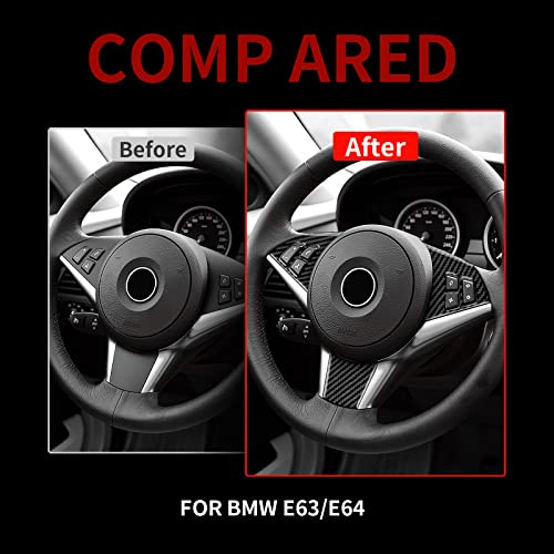 KUNGKIC Auto Lenkrad Carbon Fiber Trim Aufkleber Dekorationen für BMW 6er E63 E64 2004-2010 Lenkradfunktion Taste Schalter Abdeckung Innenausstattung (Schwarz-ohne Löcher) (Schwarz, ohne Löcher)