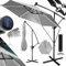 KESSER® Parasol en aluminium avec LED dispositif à manivelle, Protection UV, Aluminium, Tissu hydrofuge | Ombrelle | Protection solaire | Parasol de jardin | Parasol de marché |, 300cm, Gris clair