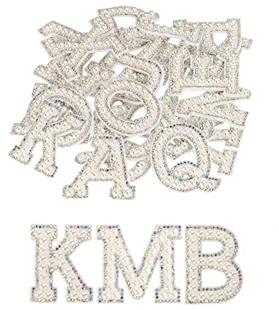 sourcing map Iron on Letter Pearl Letter Patches Rhinestone White A-Z Glitter Pearls Rhinestone Alphabet Patches for DIY Clothes Repair Hats Bags Pack of 26