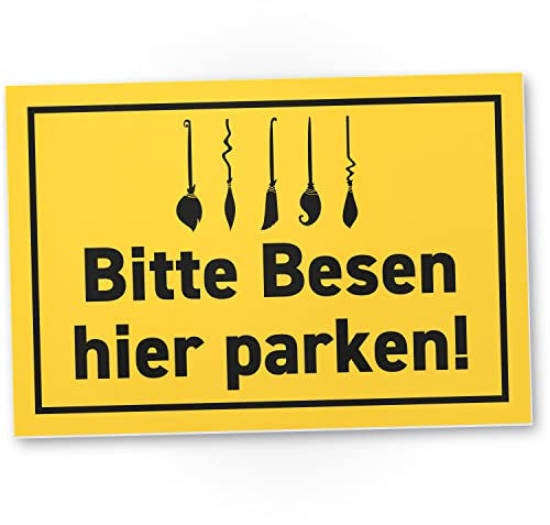 DankeDir! Besen hier parken - Schild 30 x 20 cm - Wanddeko Türschild lustiger Spruch Geburtstagsgeschenk Spruchschild - Deko Partydeko Geschenkidee Kollegen Freunde Party Geschenk