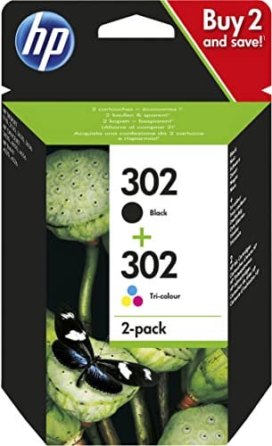 HP Paquete de ahorro de 2 cartuchos de Tinta original 302 Negro/Tricolor, X4D37AE, Negro, Cian,