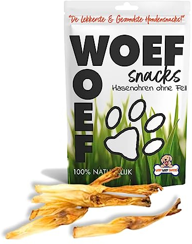 Woef Woef Snacks Hundesnacks Hasenohren ohne Fell - 1.00 KG - Leckereien für Hunde - Belohnungssnack, Behandeln, Kausnack - Kaninchen - Alle Hunde und jedes Alter ab 3 Monaten - Keine Zusatzstoffe