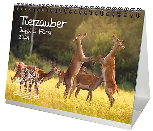 Tierzauber Jagd & Forst DIN A5 Tischkalender für 2024 - Geschenkset Inhalt: 1x Kalender, 1x Weihnachts- und 1x Grußkarte (insgesamt 3 Teile)