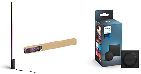 Philips Hue Gradient Signe Stehleuchte schwarz, 1800lm, 16 Millionen Farben und Farbverläufe, dimmbar, Hue Tap Dial Switch Drehschalter, Schwarz, Metall, Wohnzimmer, TV Bereich, Zubehör