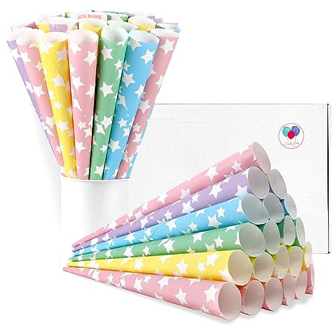 Candy Park – Lot de 100 cônes à barbe à papa multicolores de qualité supérieure – Étoiles arc-en-ciel – Bâtonnets à barbe à papa pour machines à barbe à papa – Célébrations et fêtes