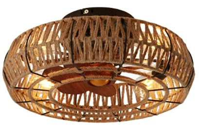 DZQWLL Ventilatore da soffitto per montaggio a filo della fattoria Stile Boho, Ventilatore da soffitto senza lama a basso profilo a gabbia con luce e telecomando, Ventilatore da soffitto industriale c