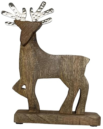 Dadeldo Living & Lifestyle Hirsch Dekofigur Weihnachtsdeko Holz braun 44cm