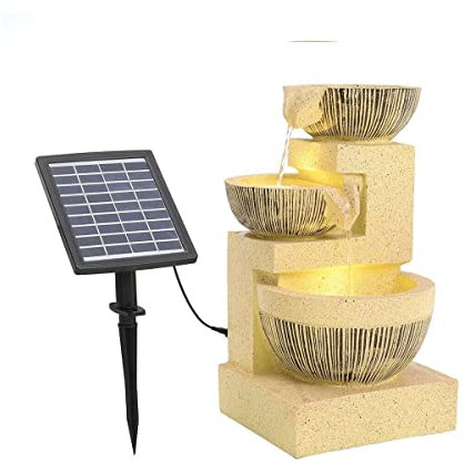 Outdoor Garden Water Fountain Luxury Gold Solar Bowls Garden Fountain Outdoor Water Feature LED Resin Statues Floor-Standing Waterfalls Fountains for Home Yard Decoration