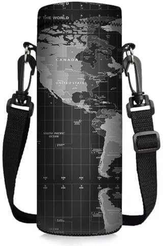 ToLuLu 750ML Water Bottle Carrier Bag Case, Insulated Neoprene Water Bottle Holder Pouch Cover Bag with Adjustable Shoulder Strap, For Stainless Steel/Glass/Plastic Bottles, Sport Drinks, World Map