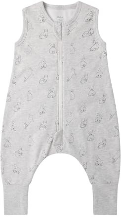 Owlivia 1.0 Tog Baby Schlafsack aus 100% Bio-Baumwolle mit Füßen - Ganzjähriger Komfort für Ihr Kleinkind, Graues Kaninchen 90 cm (3 Jahre)