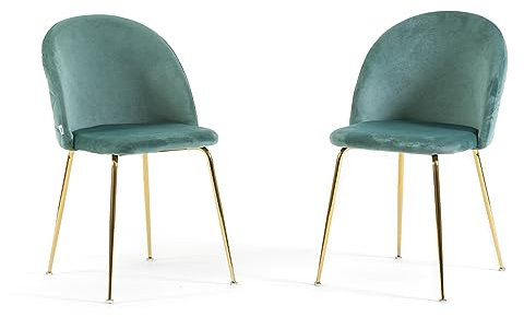 RATTATAN Sara - 2 Chaises fauteuils rembourrées en Velours ou Teddy pour Cuisine ou Salle à Manger avec Pieds en métal (Pieds dorés, Velours Vert Turquoise)