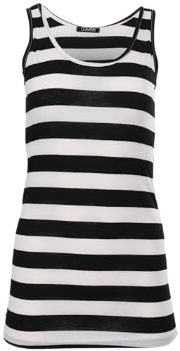 Easy Young Fashion - Damen Basic Trägertop - ärmelloses Longtop Extra Lang - Skinny Fit 9002 - OneSize (Weiß-Schwarz gestreift)
