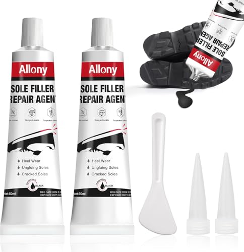 Allony Colle Semelle Chaussure, Réparation Unique Colle Chaussure, Colle Semelle Chaussure Noir, Réparer les Dommages, Les Trous et Les Fissures Colle Chaussures Semelle-50ml