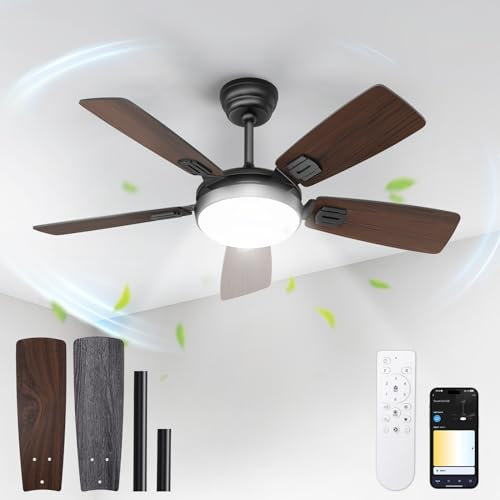 BLITZWILL Deckenventilator mit Beleuchtung, Ø106cm App Steuerung & Fernbedienung Deckenventilatoren mit Licht LED, 6 Geschwindigkeiten, 3 Farben Dimmbar, Leise DC-Motor, Sommer-Winterbetrieb, Timer