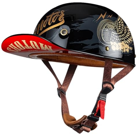 Moto Casquette De Baseball Demi-Casques De Moto Scooter Cyclomoteur Casques À Face Ouverte Hommes Et Femmes Casque Mobylette Moto Bols ECE Homologué Vintage Casque Jet 7,L:58-60CM
