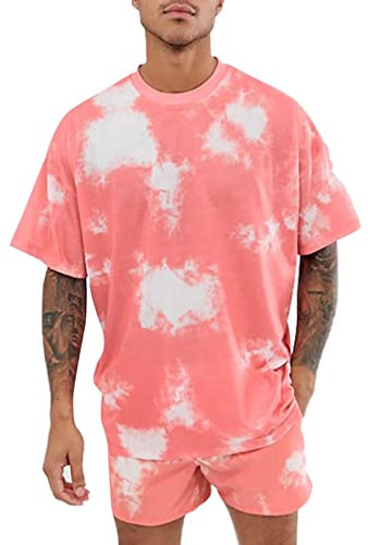vejtmcc Ensemble short et t-shirt pour homme - Tenue de sport 2 pièces - T-shirt à manches courtes + short - Léger et respirant - Impression 3D - Chemise de jogging - Ensemble 2 pièces, Rose, XXL