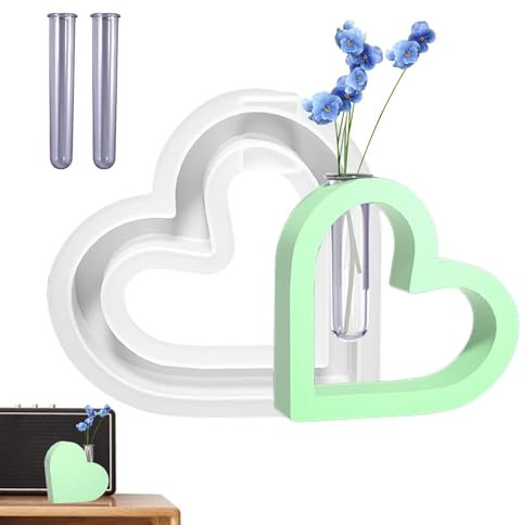LearnLyrics Herz Vase Silikonform für Herz Vase | Blumenvase Form | Blumenvase Form | Romantische Herzform Silikonform mit 2 Röhrchen für Schokolade