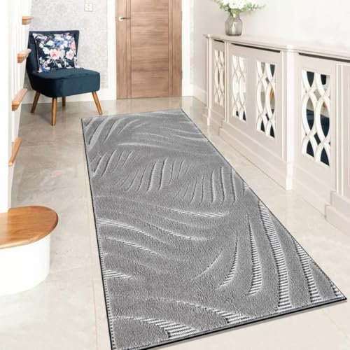 Rugs Inn Comfy Runner - Dense Pile Runner for Kitchen Bedroom Living Room - Super Soft Thick Plain Solid Colour Luxury Rugs for Hallways (Des2 Grey, 80 x 150 cm)